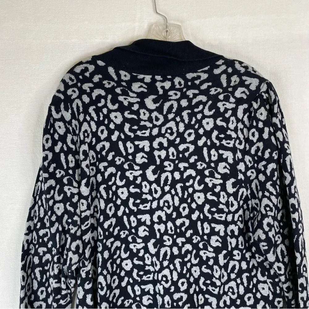 Lane Bryant Cardigan Women’s 18/20 Black Gray Cotton Button Front Animal Print - Picture 7 of 9